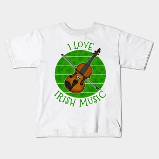 St Patrick's Day Fiddle Violinist, I Love Irish Music Kids T-Shirt